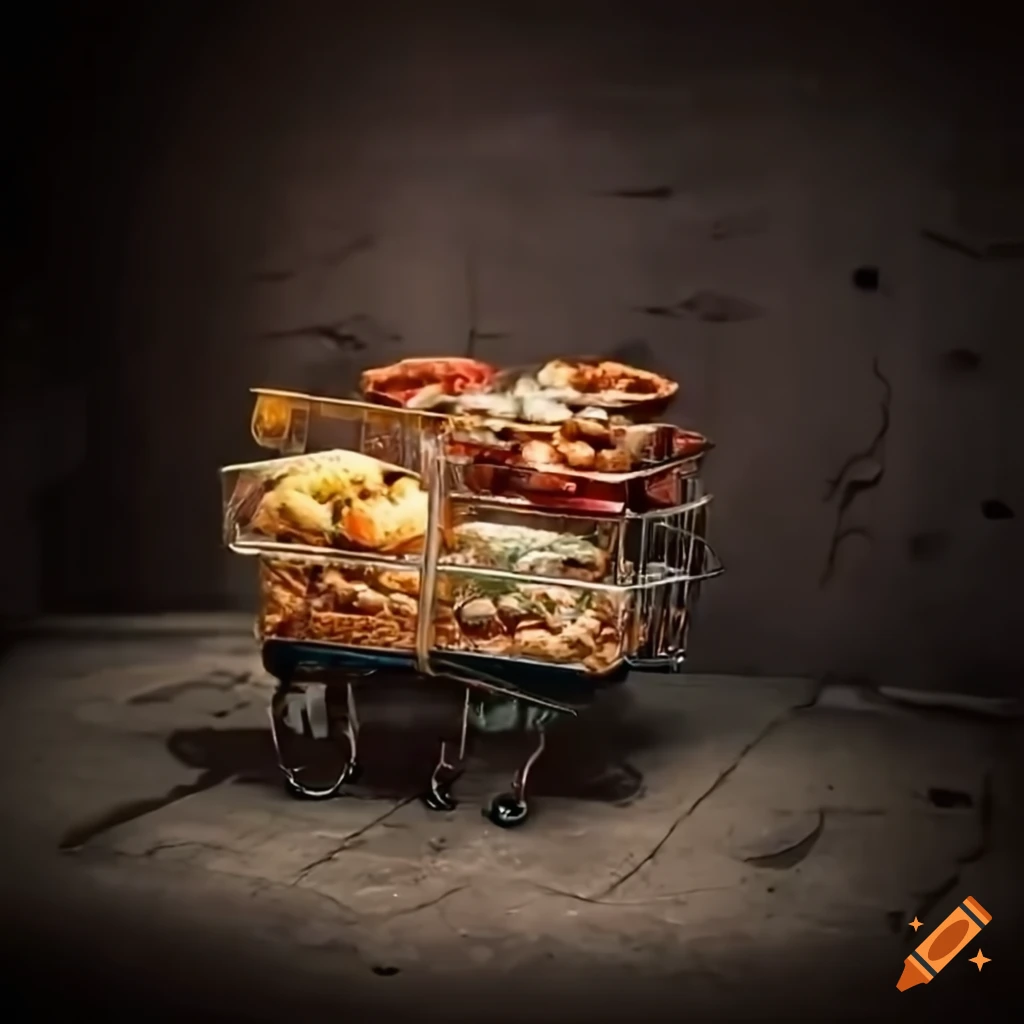 Trolley full of food in a metropolis street