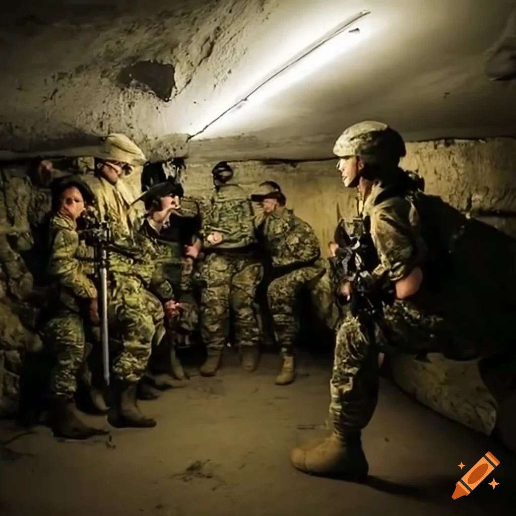 Military base in an underground bunker with people training