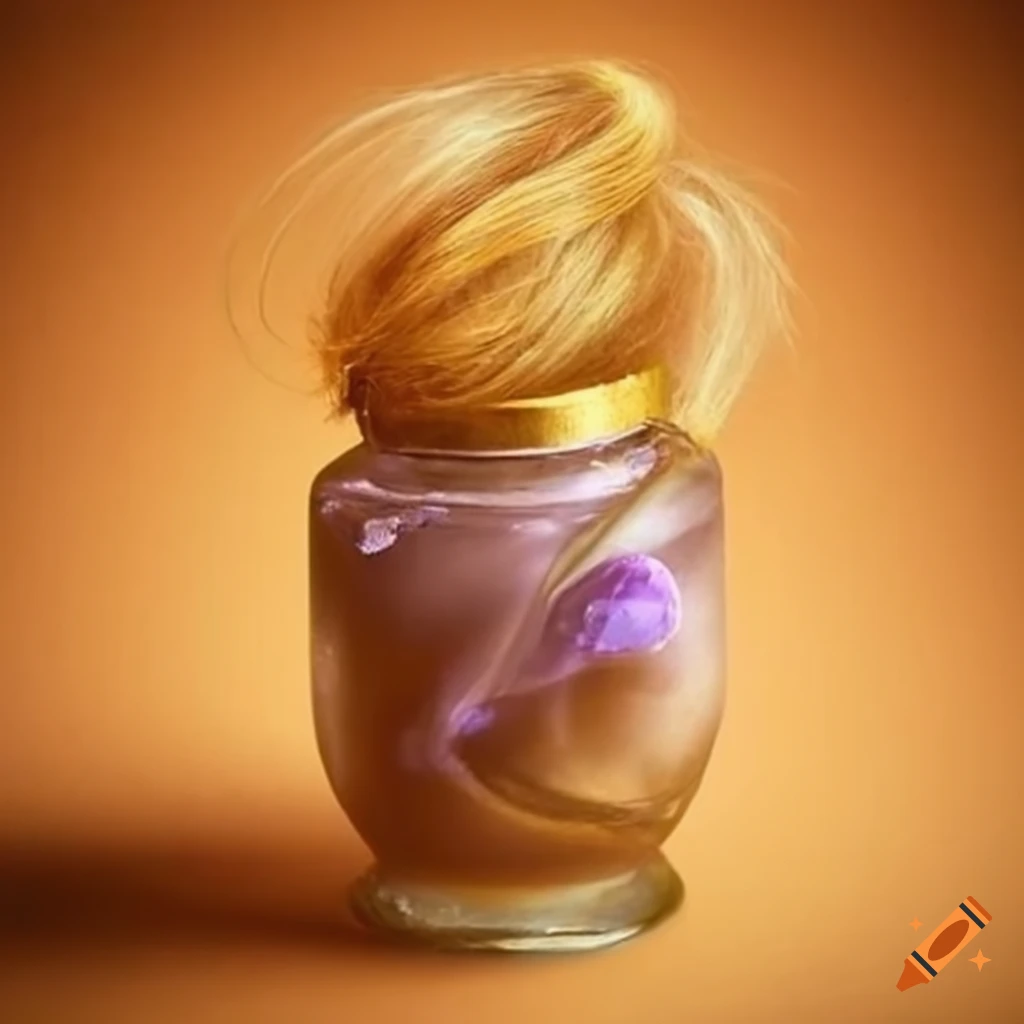 Enchanted crystal potion with golden hair strands on Craiyon