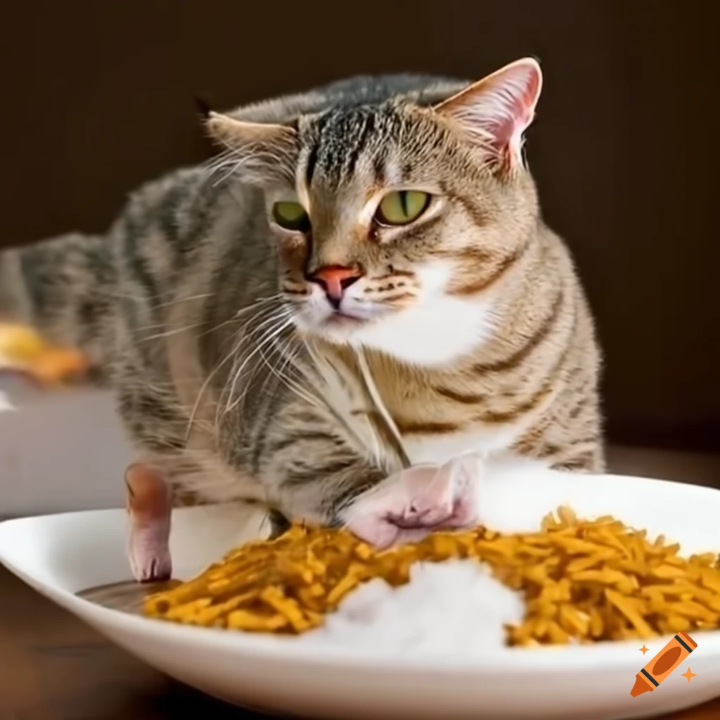 Cat eating rice on Craiyon