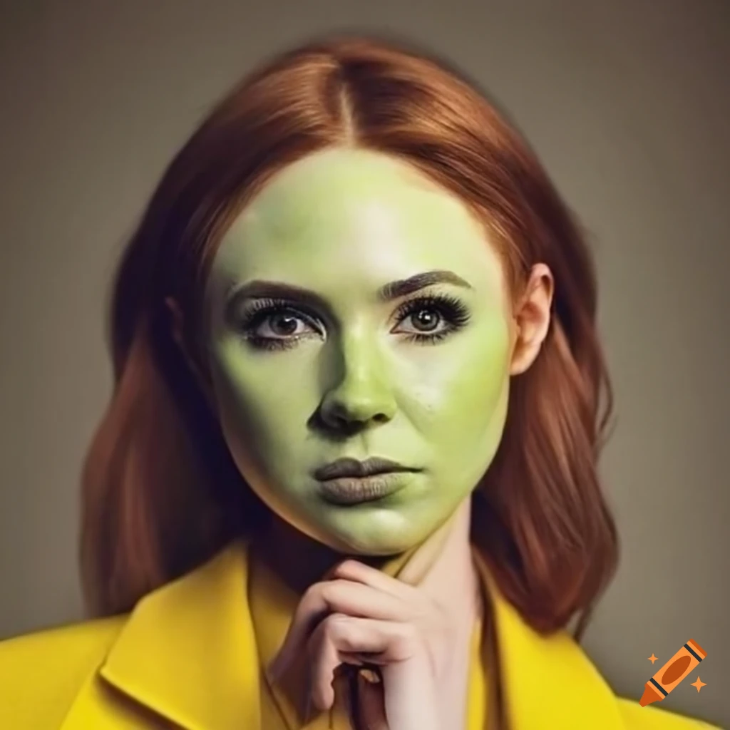 Karen gillan in green face paint and yellow suit on Craiyon