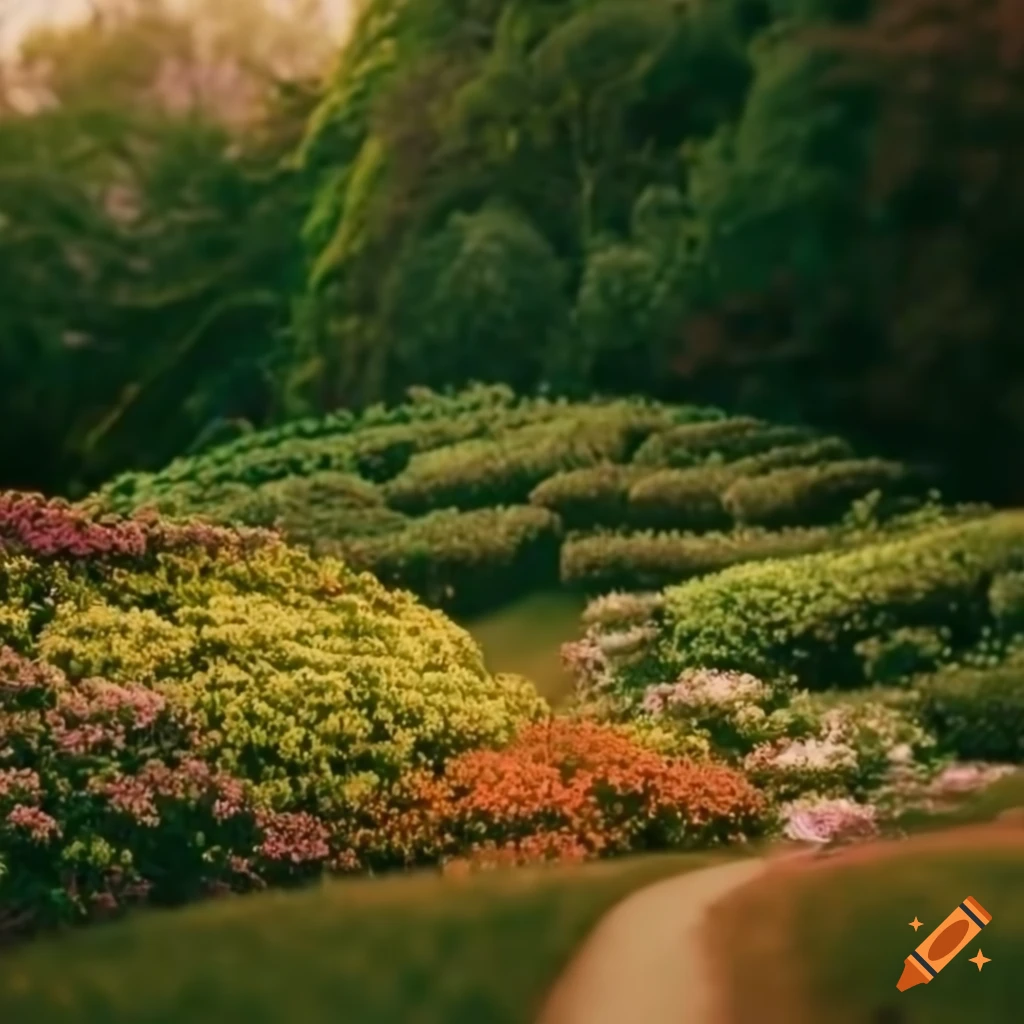 Aesthetic greenery and flowers on a hill on Craiyon