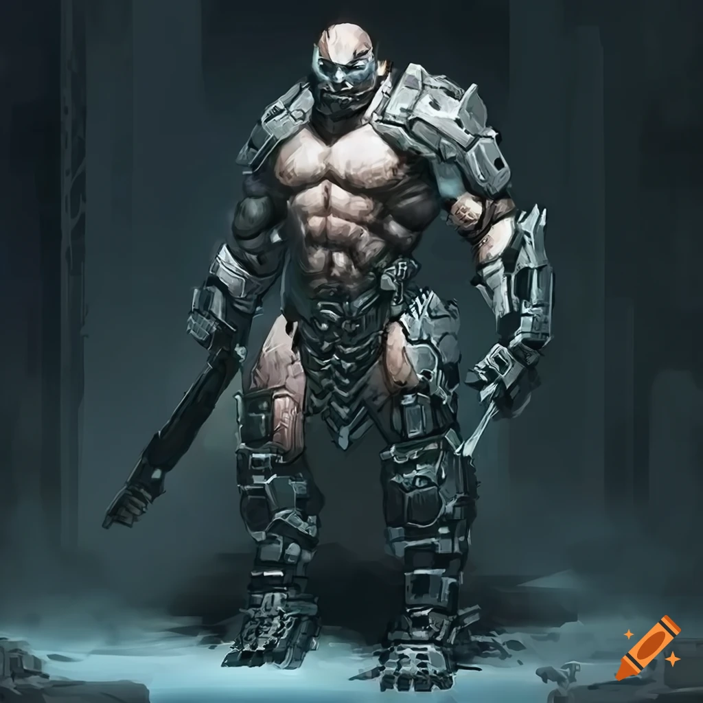 Advanced futuristic sci-fi armored tech barbarian