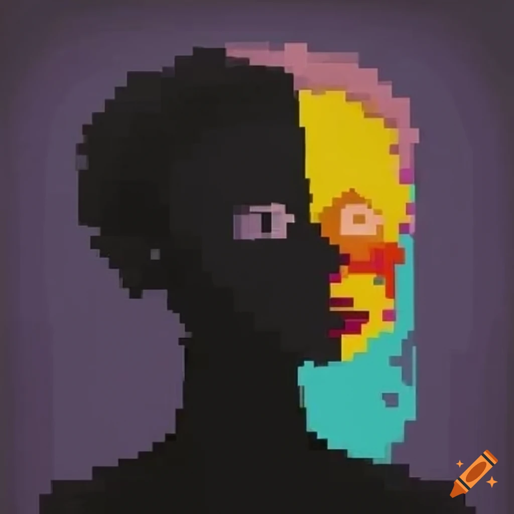 Pixelated silhouette surreal painting of a group of three people in ...