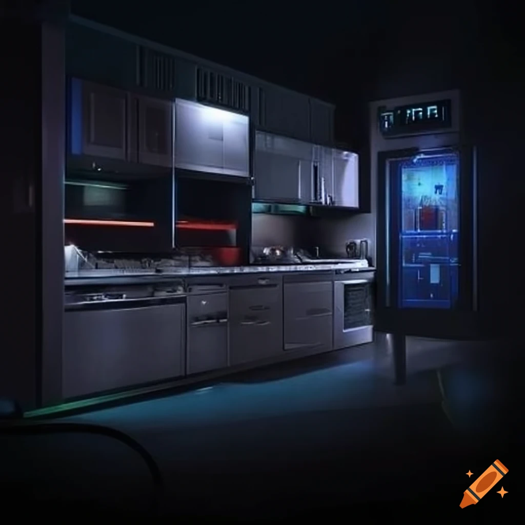 Gaming kitchen with monitors on Craiyon