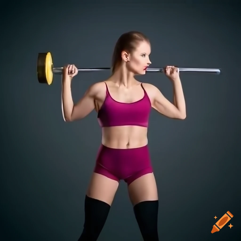 Beautiful fitness model lifting weights in macro shot on Craiyon