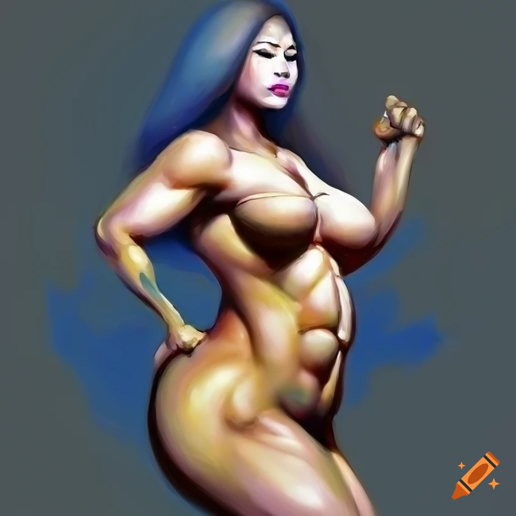 Paleolithic venus inspired muscular asian female figure in neo-pop style