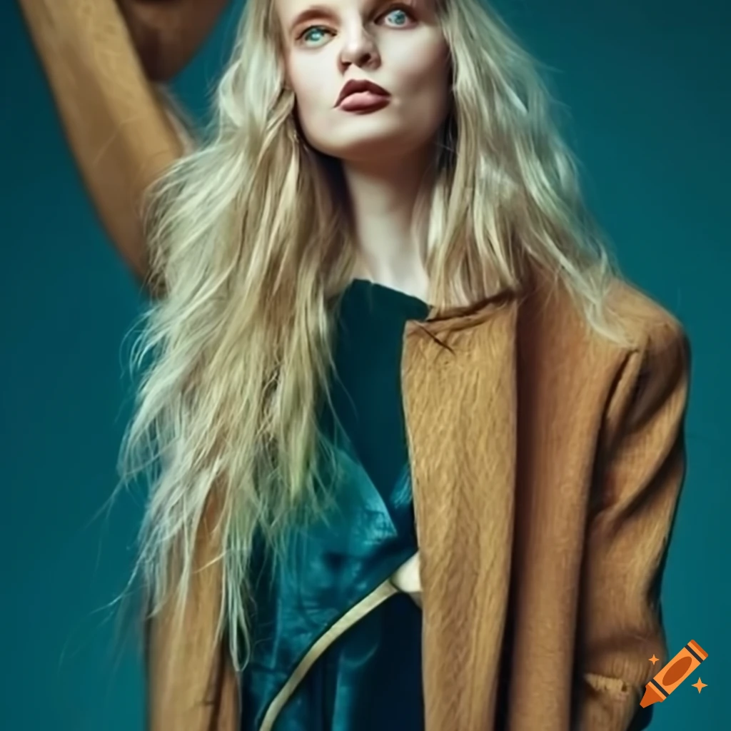 Beautiful smiling nordic woman with green eyes and blonde hair on Craiyon