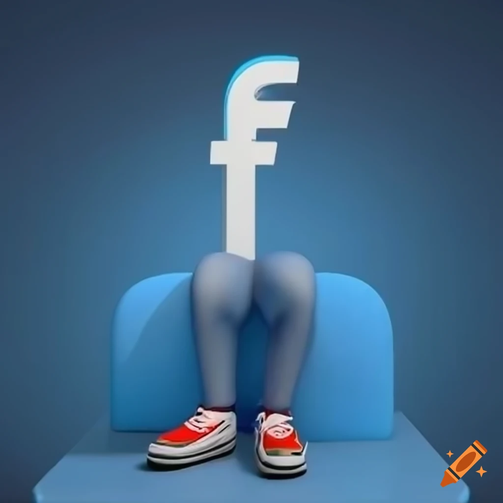 3D animated character sitting on top of Facebook logo in casual modern clothing