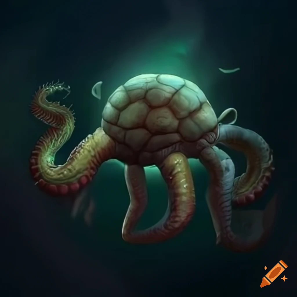 Monstrous giant turtle with multiple tentacles