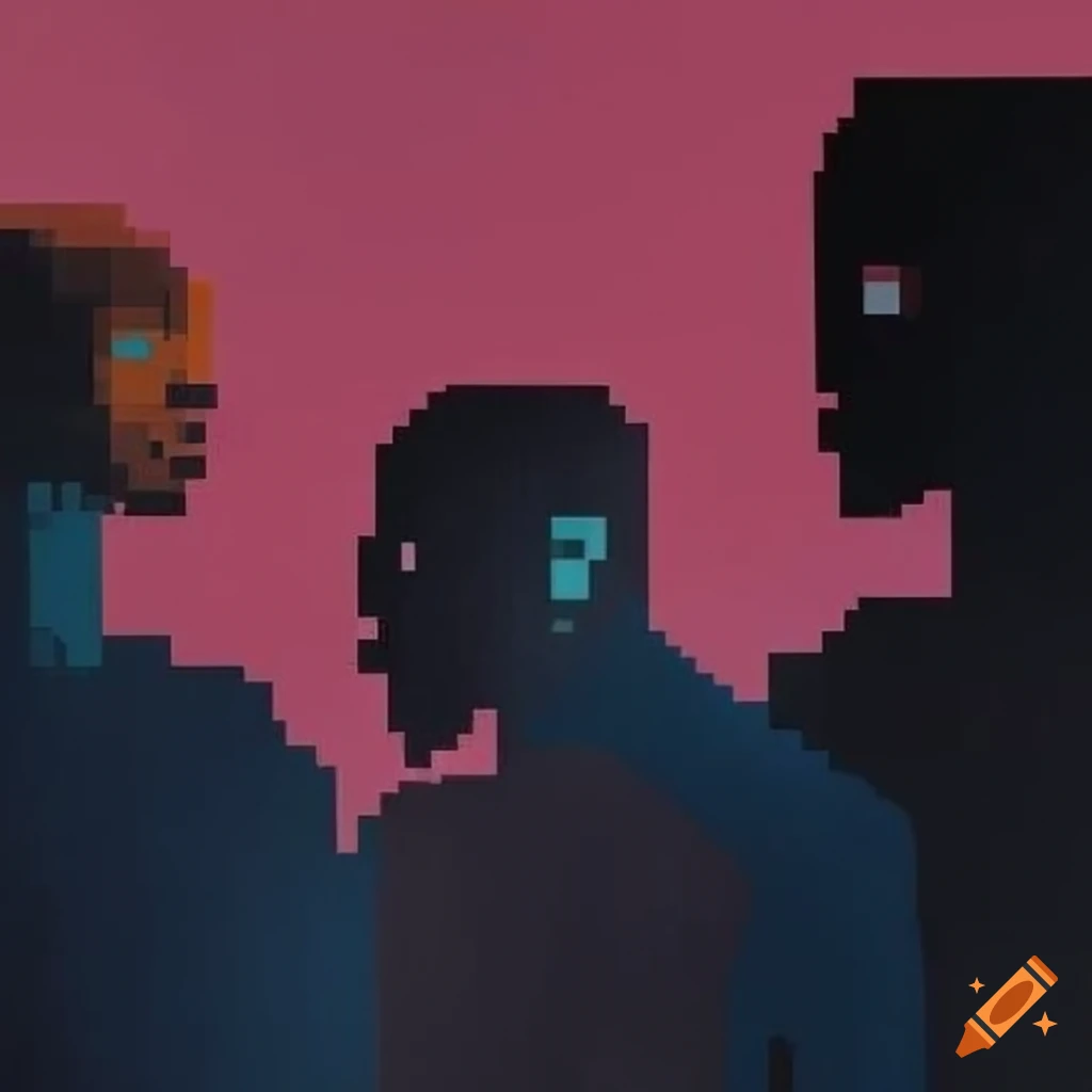 Pixelated silhouette surrealist painting of three people in brooklyn on ...