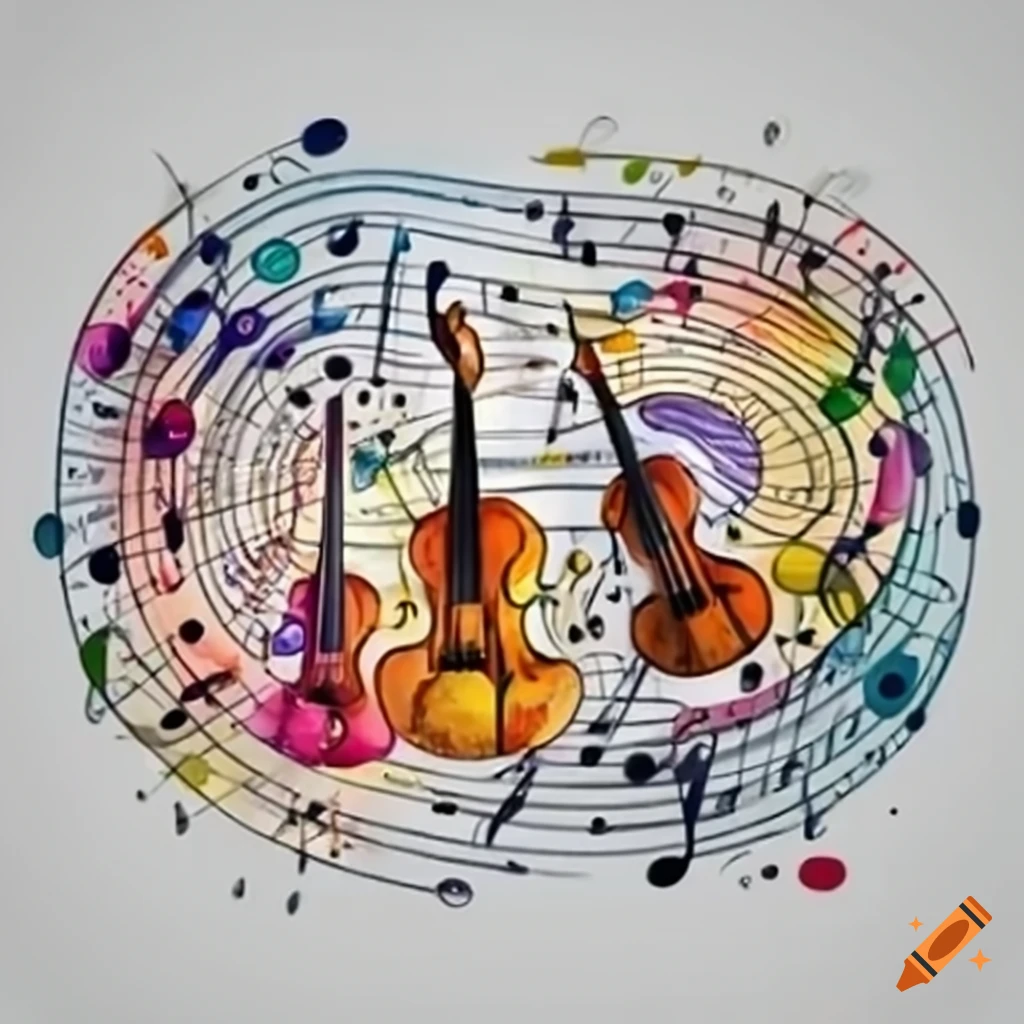 Colorful orchestra with musical instruments and notes