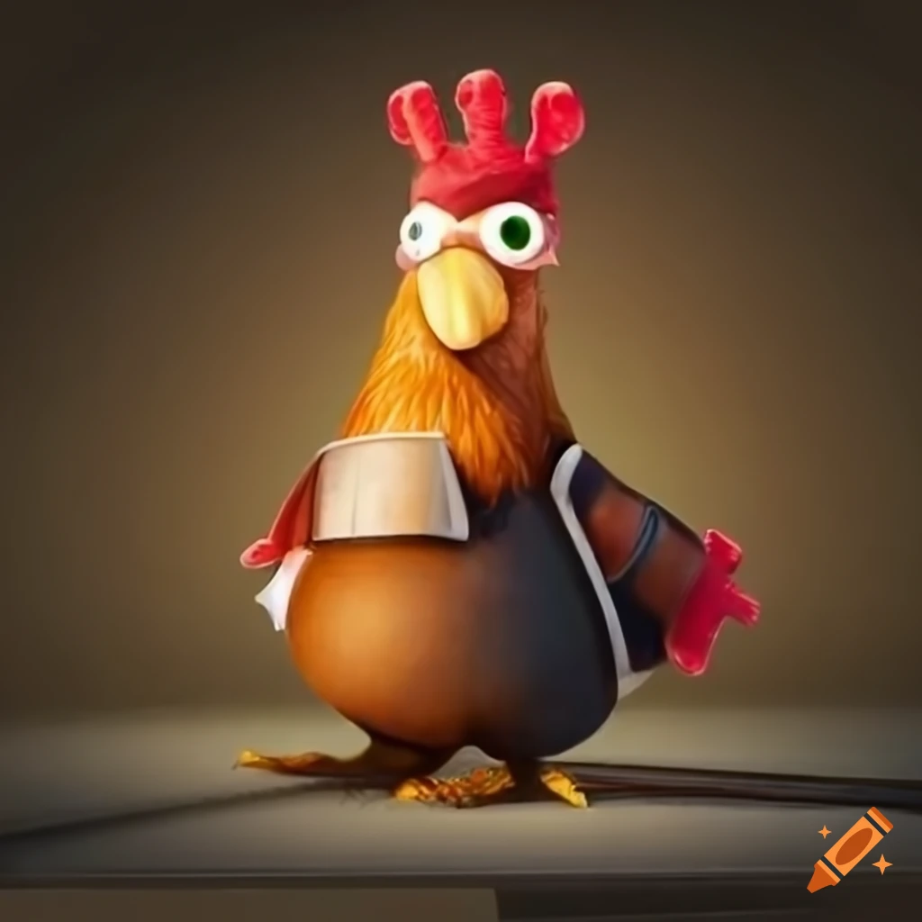Engineer chicken at the controls of a train on Craiyon