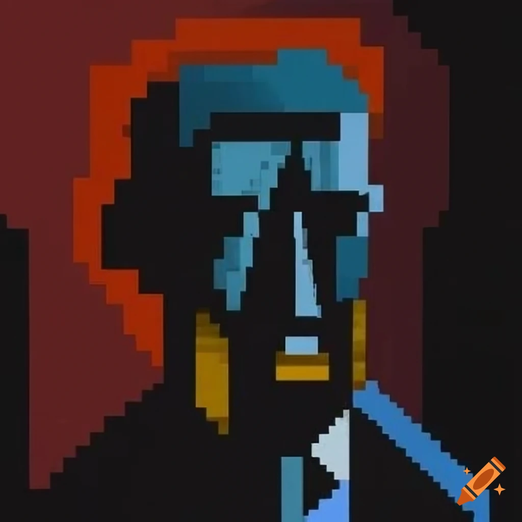 Pixelated silhouette surrealist painting of a group of three people in ...
