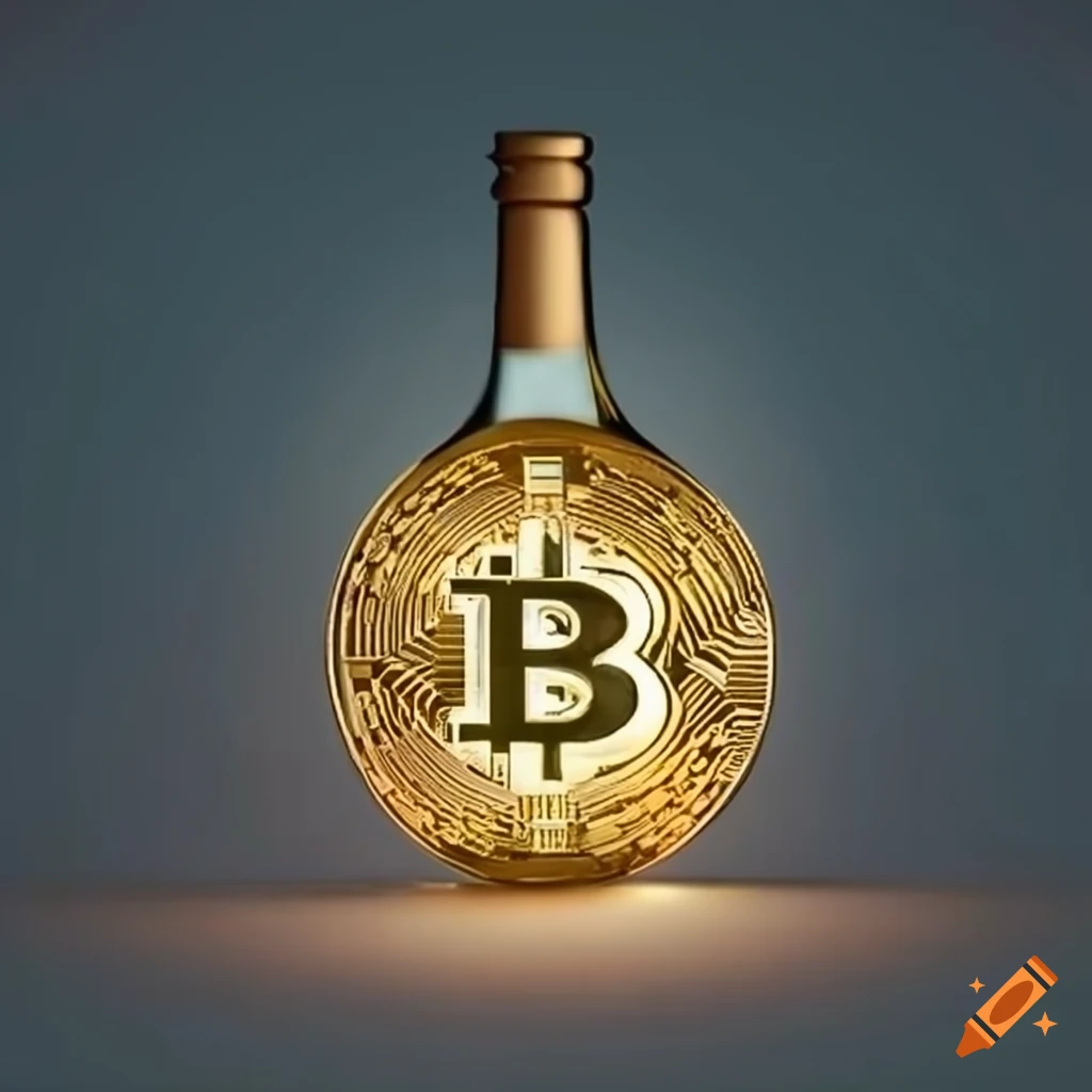 Rich white wine with gold Bitcoin logo on a glowing moon background on  Craiyon
