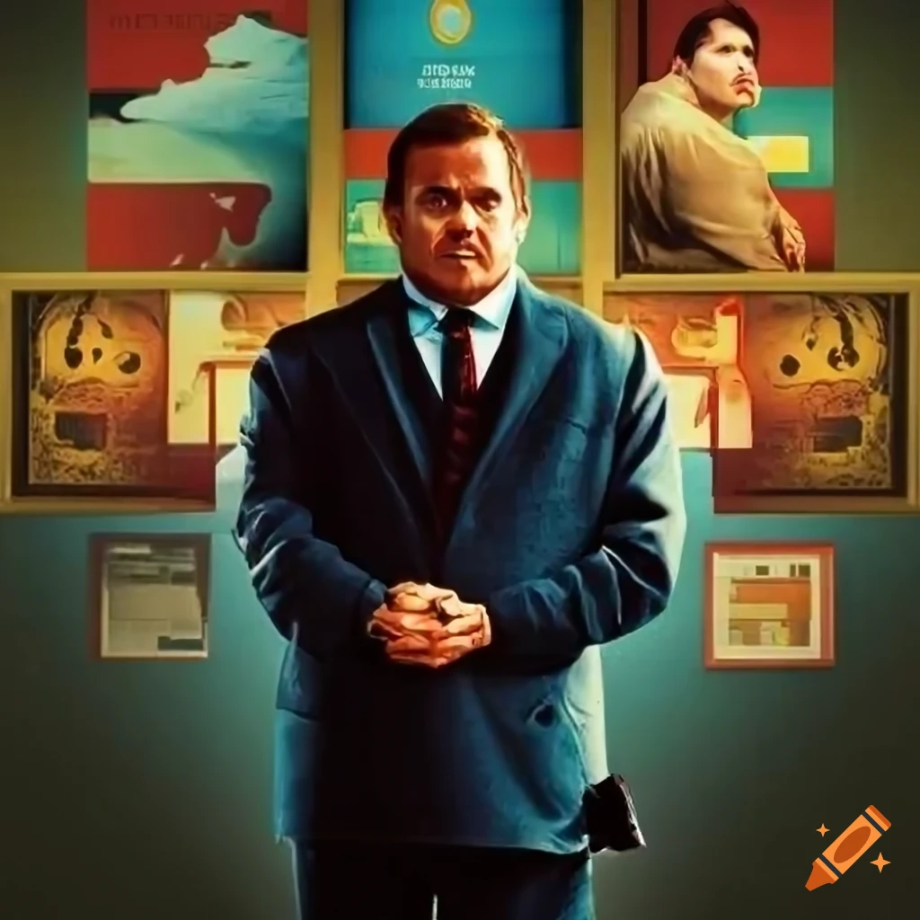 Vintage '80s style art of comedic thief surrounded by masterpieces in a