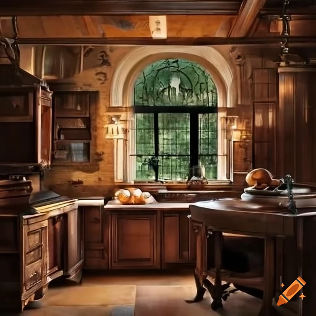 Rustic large Victorian kitchen on Craiyon, image size:1024x1024