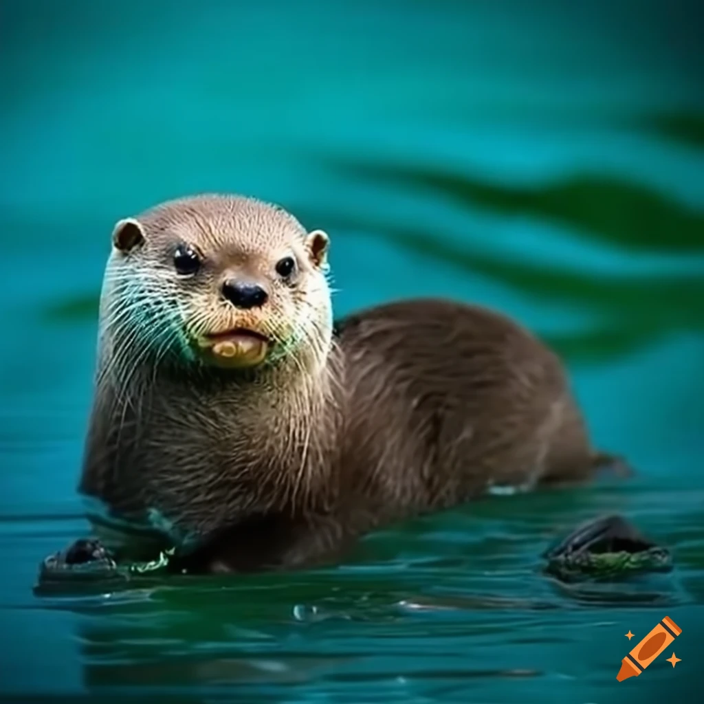 Cute baby otter scheming in a mischievous manner