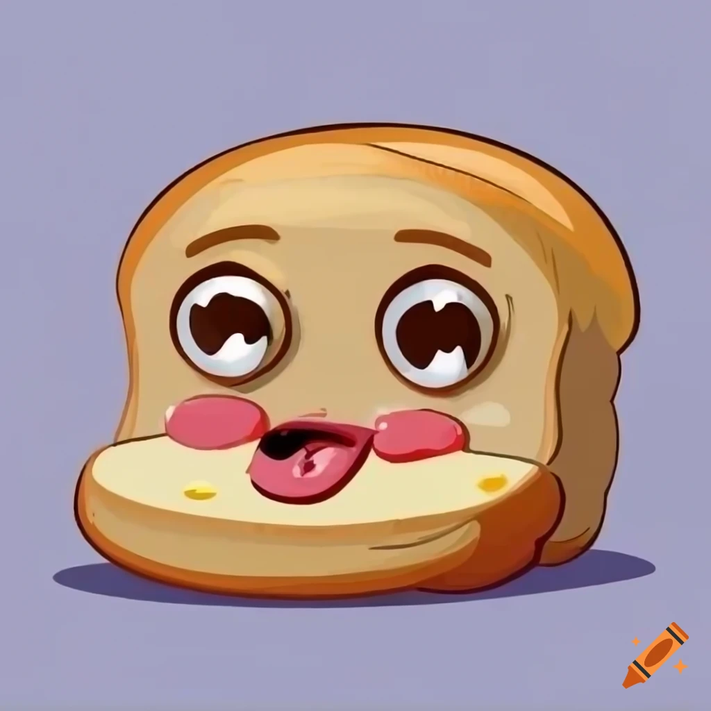 Cartoon bread roll with butter, syrup, eyes, and tongue