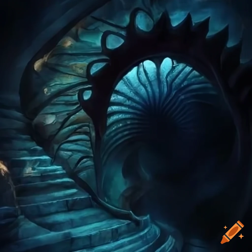 Spiraling stairway into the abyss in a fantasy setting