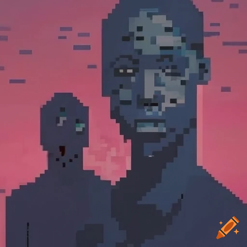 Pixelated silhouette surrealist painting of three people in brooklyn on ...