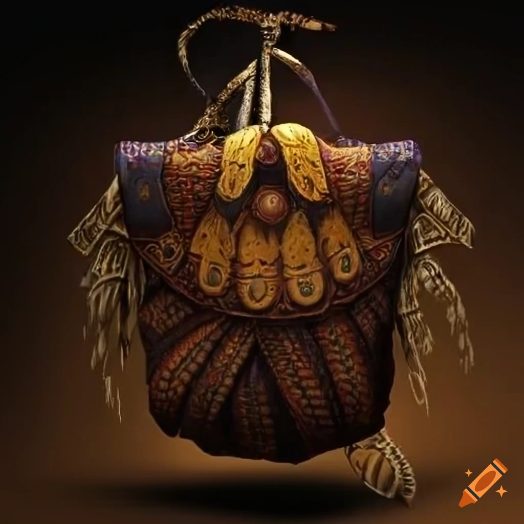 Inca satchel with honeybee design in fantasy art style