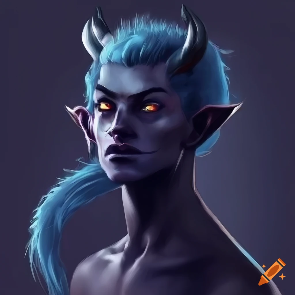 Digital art of a male Tiefling character in fantasy style