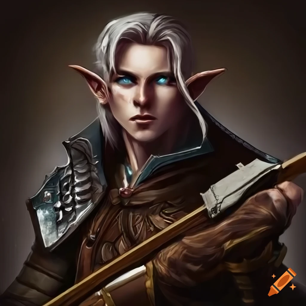 Male astral elf rogue in leather armor with hand crossbow on Craiyon