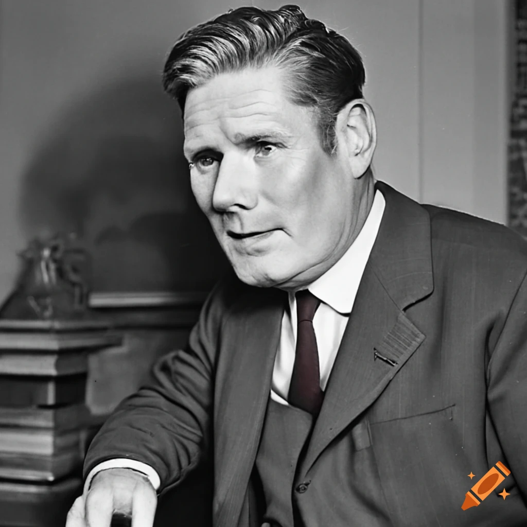 Vintage style portrait of Keir Starmer as an elderly man in the 1950s