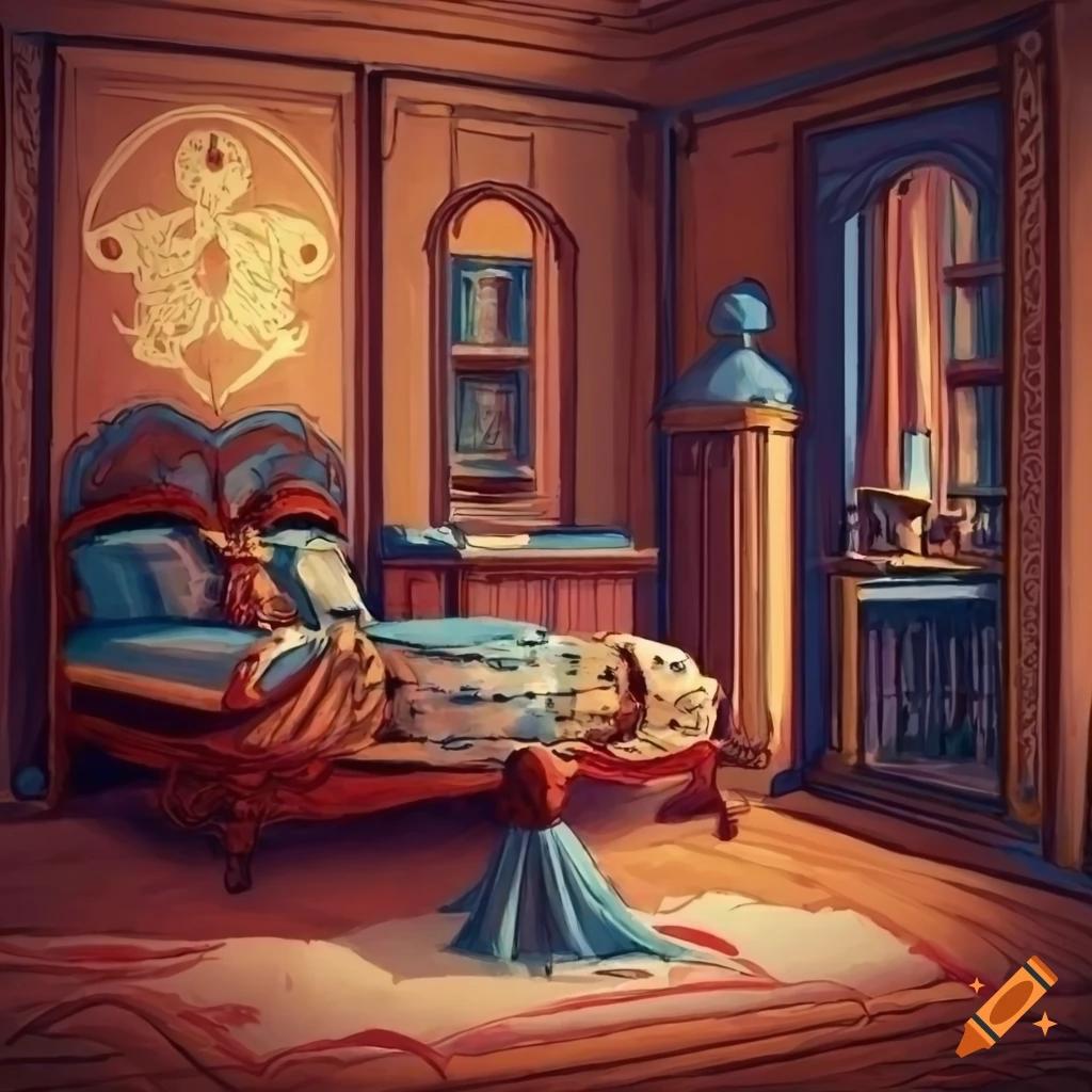 Interior of a luxurious mansion bedroom illustration