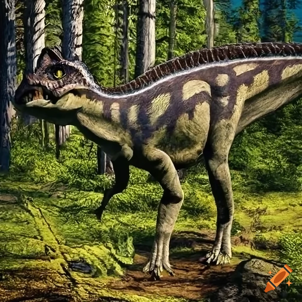Duckbilled hadrosaur dinosaur with lizard-like color pattern and elephant-like skin texture in warm morning light