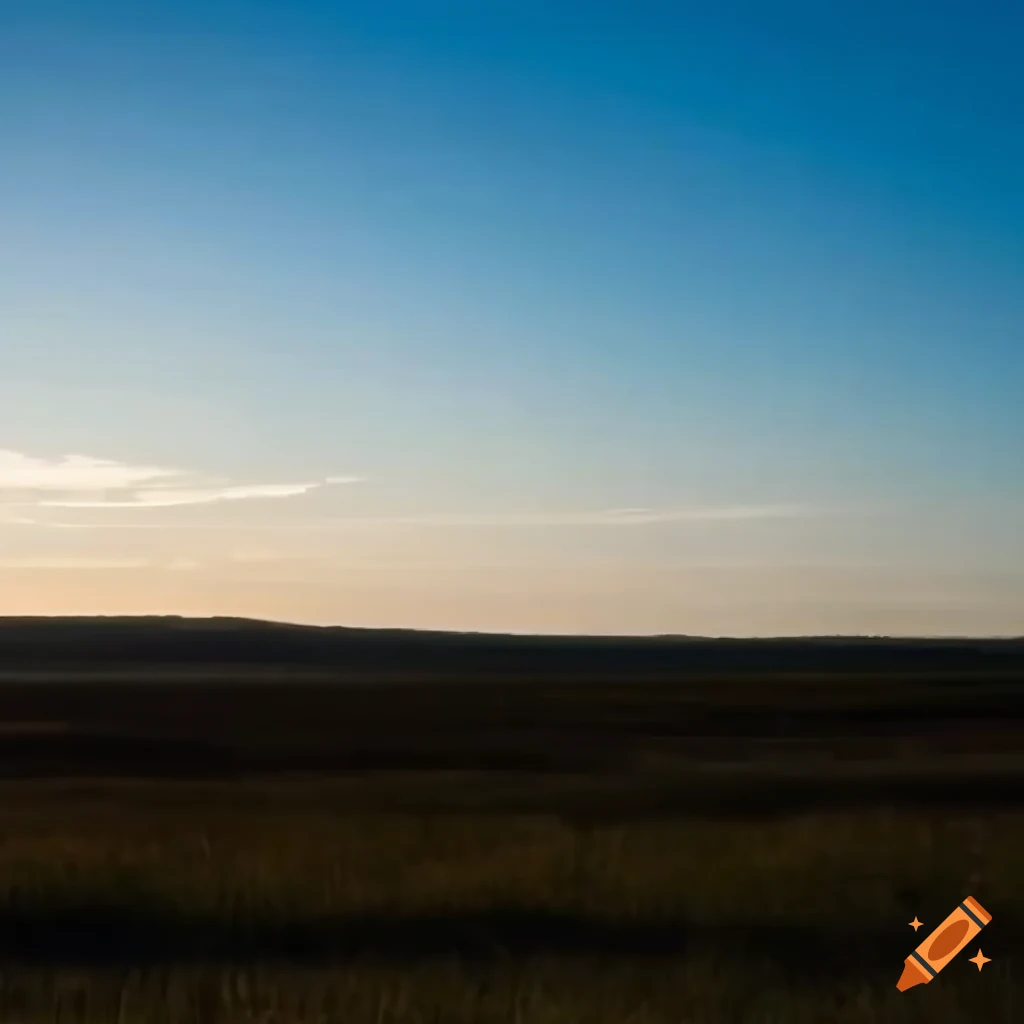 Warm evening landscape with small house in navy blue sky