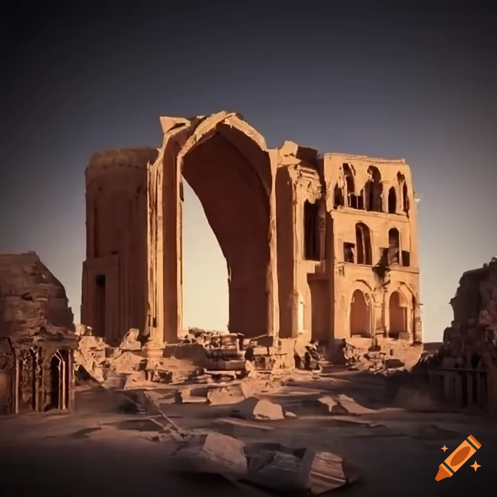 Razed palace ruins in the Middle East