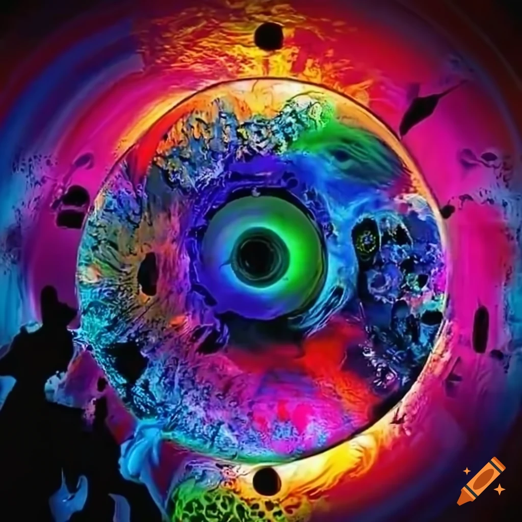 Colorful illustration of a jam band vivid acid trip on Craiyon