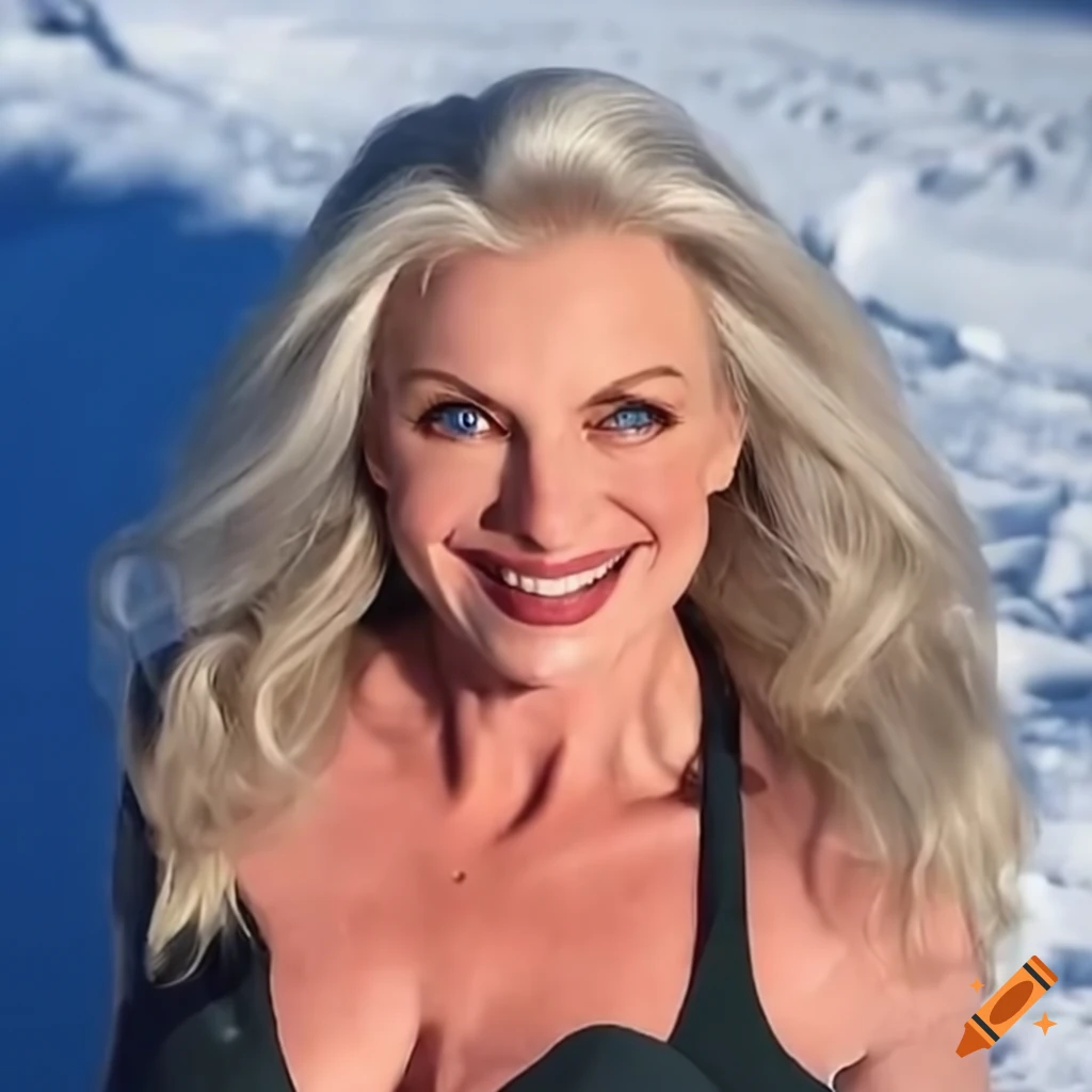 Blonde Muscular Female Meteorologist Transforming Into Winter Storm 