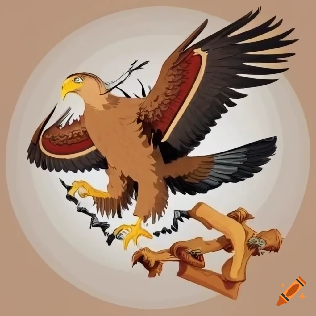Giant eagle with saddle flying over a battlefield