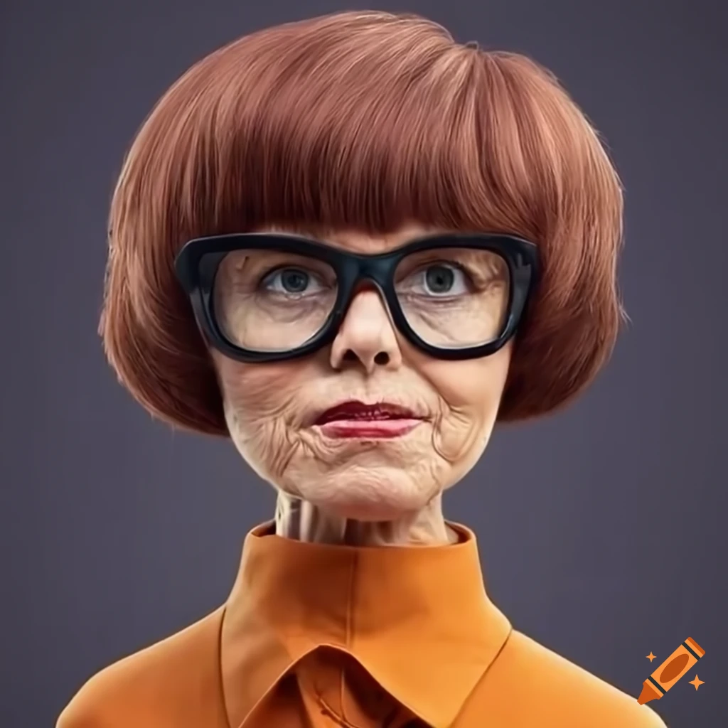 Elderly lady with velma dinkley haircut and white frame eyeglasses in ...