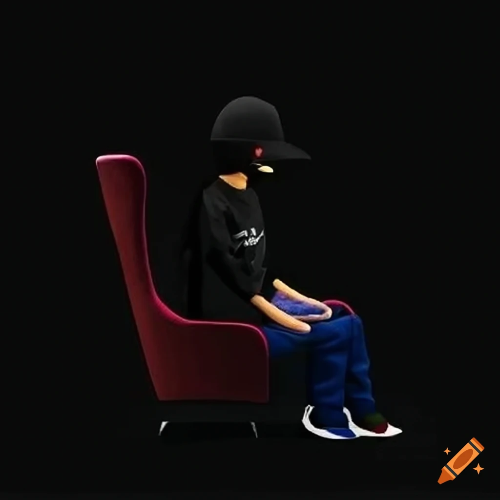 3D illusion of a boy in a black shirt sitting on a Wingback Chair with sunglasses and a cricket cap