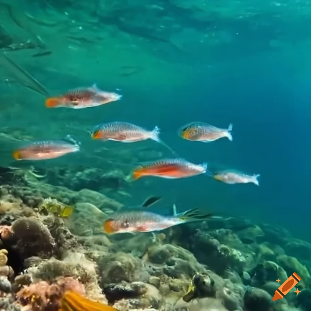 Group of small minnows swimming underwater