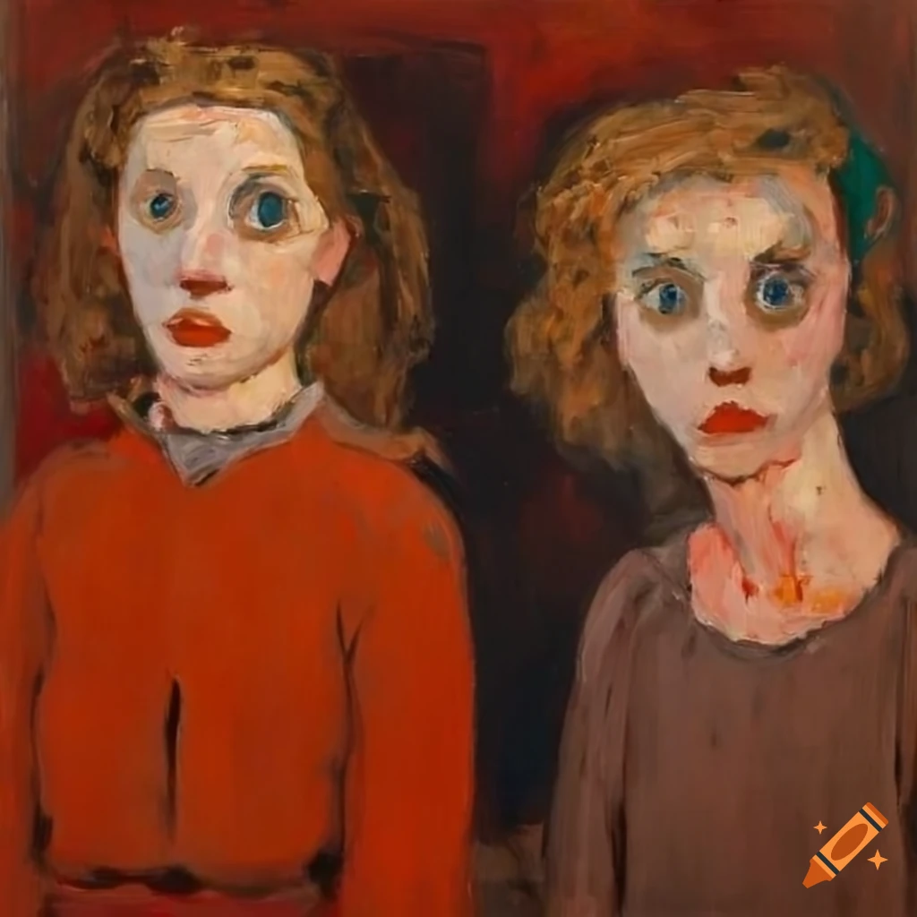 Painting of two timid young women with sweet faces and soft colors on ...