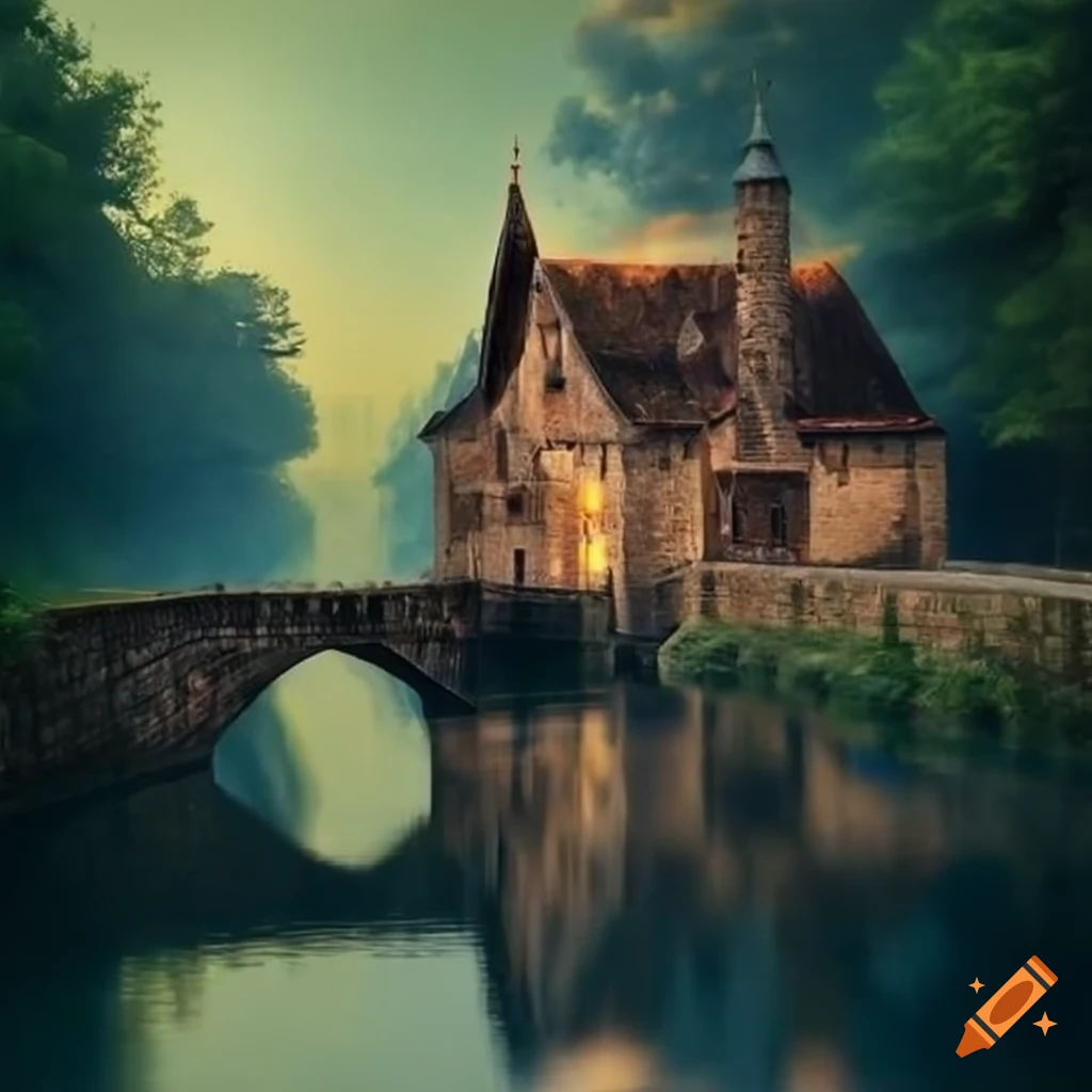 Old Medieval Bridge House Over River On Craiyon 