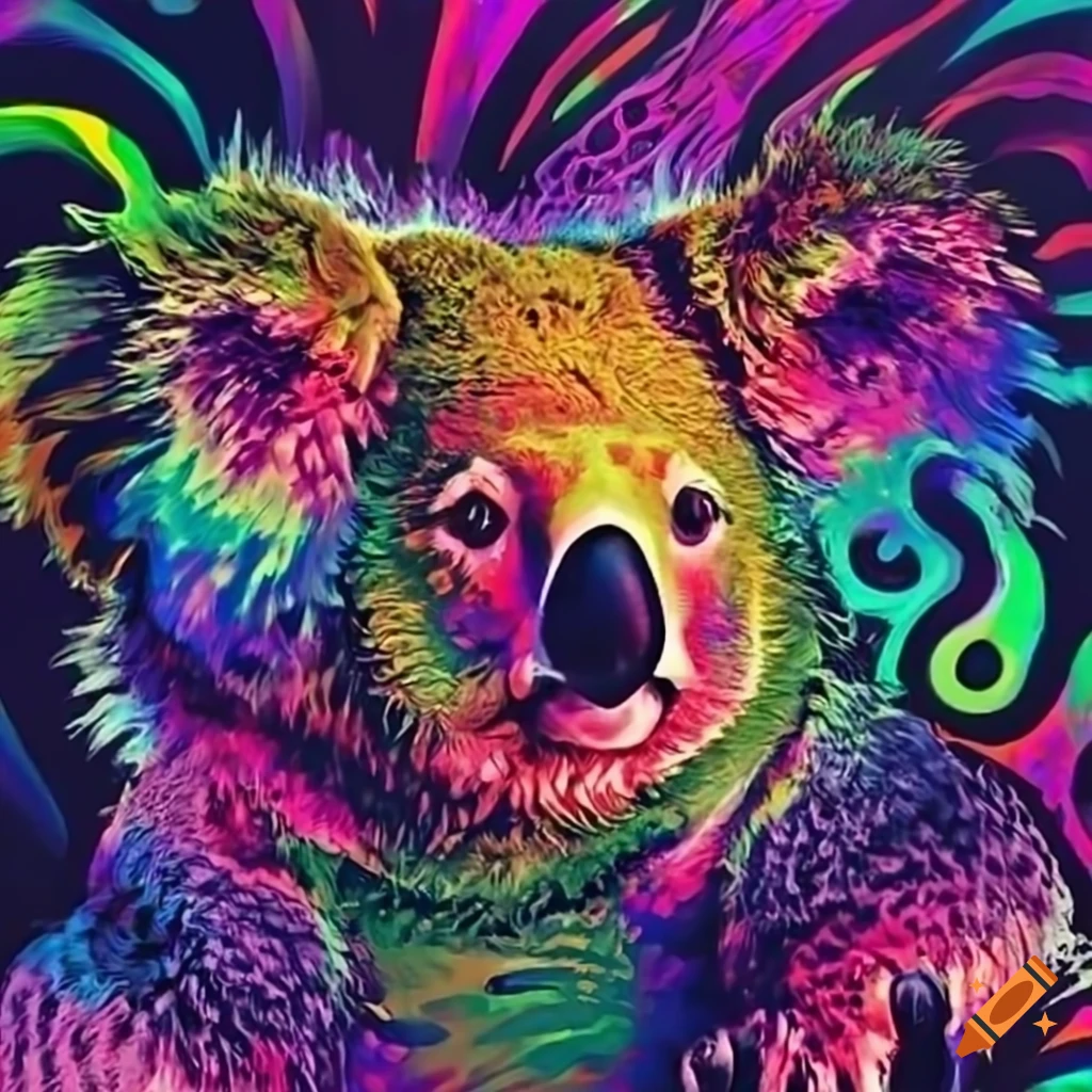 Colorful koala bear in vibrant setting on Craiyon