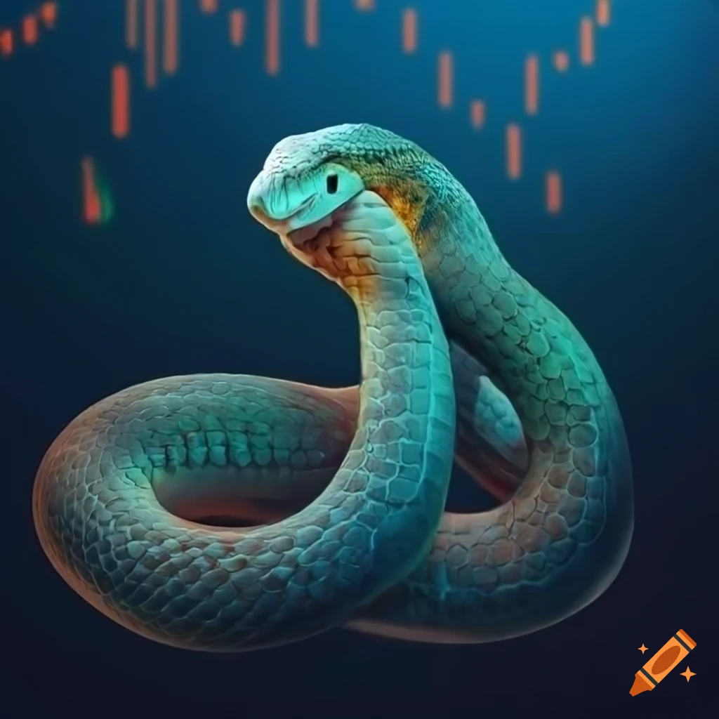 Realistic python language snake with crypto trading charts in the ...