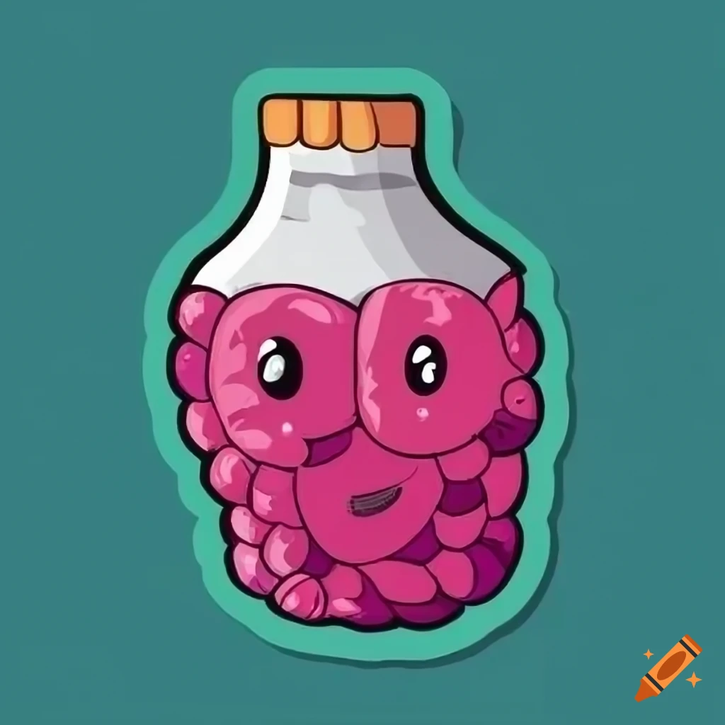 Minimalist cartoon raspberry on a bottle sticker on Craiyon