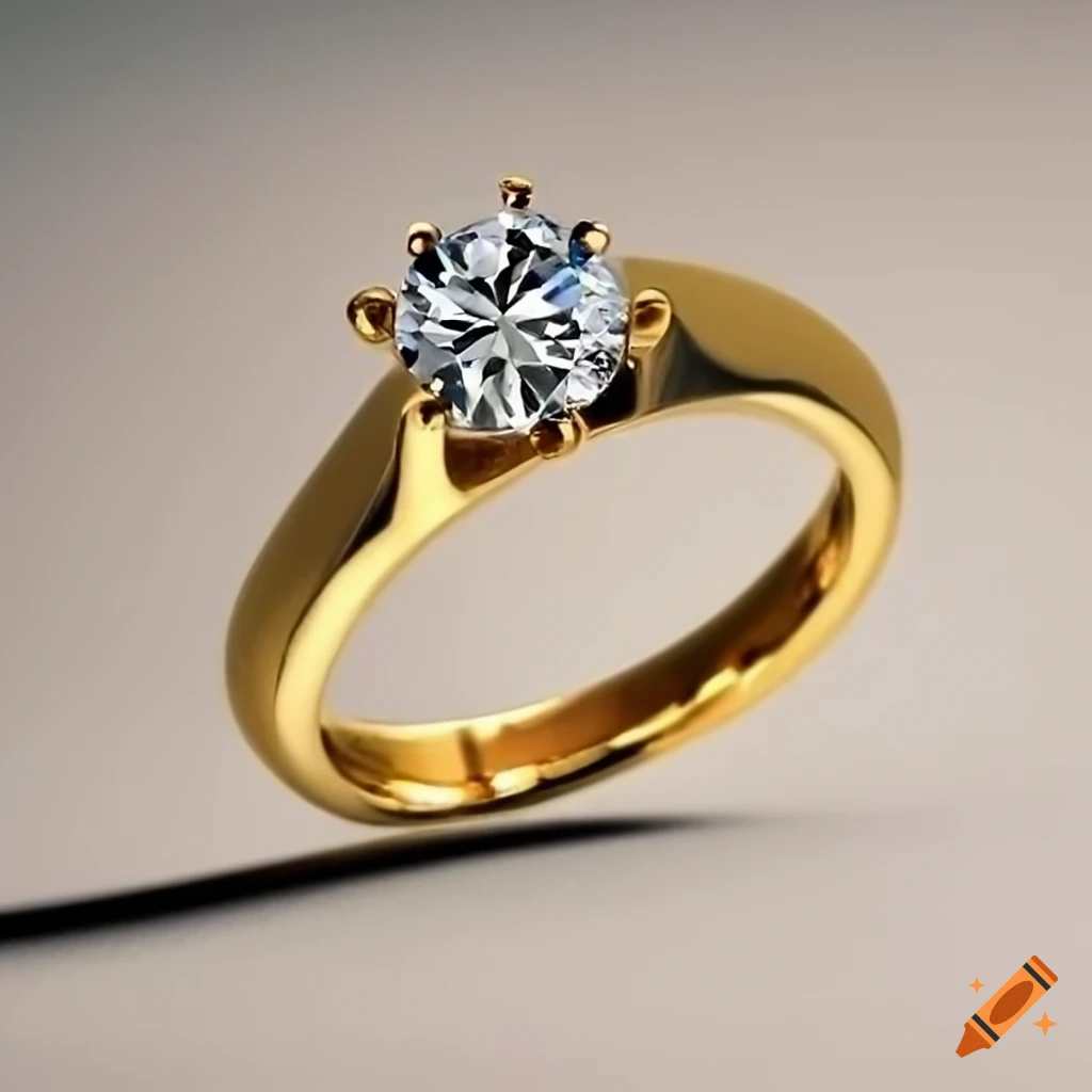 Wide yellow gold band engagement ring with tall diamond