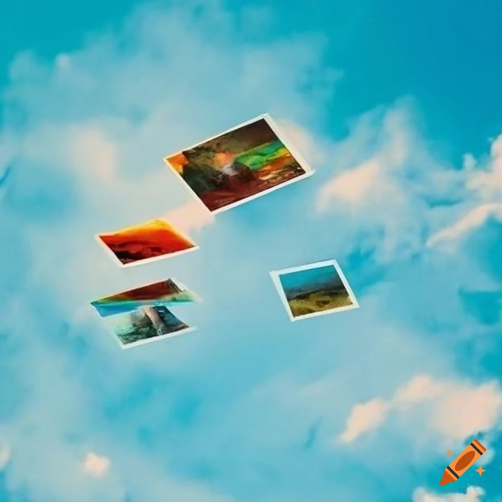 Numerous postcards flying in the sky on Craiyon