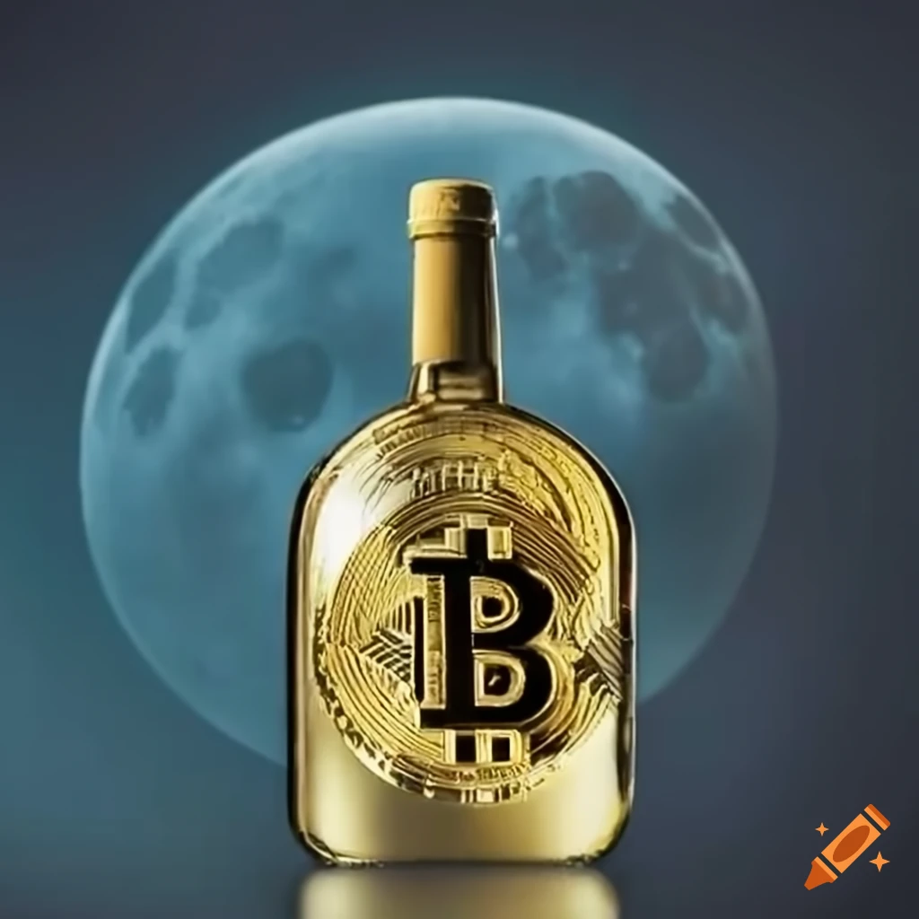 Superb bottle of white wine with bitcoin logo and gold details on Craiyon
