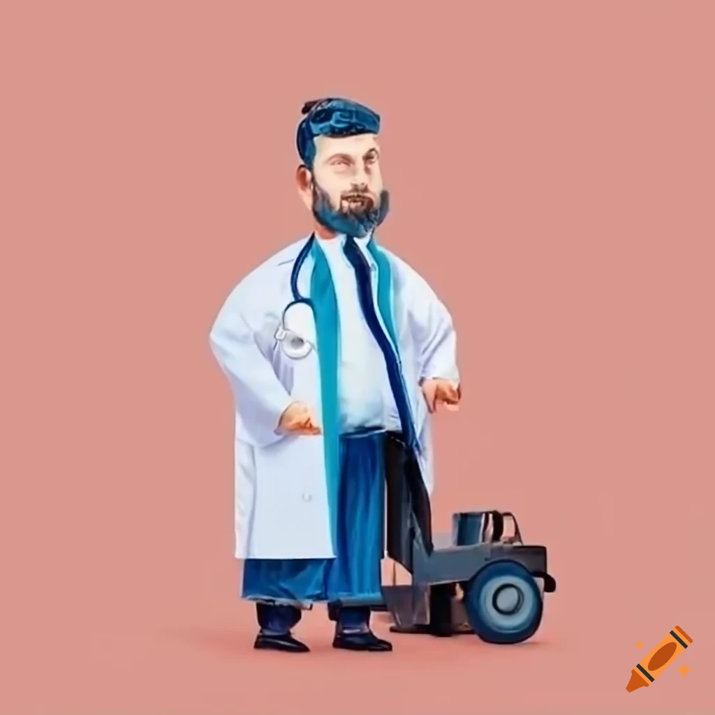 Doctor diagnosing a forklift with a stethoscope