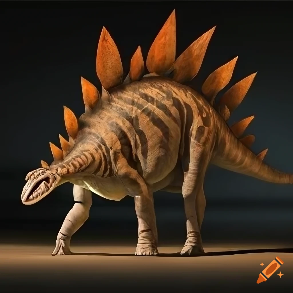 Striped stegosaurus with elephant-like skin texture in British Columbia