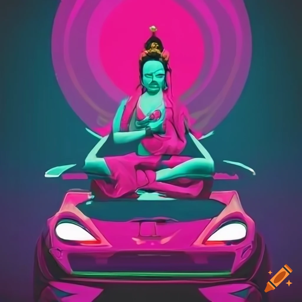 Dynamic graphic of Tara the Bodhisattva Tokyo drifting in a sports car